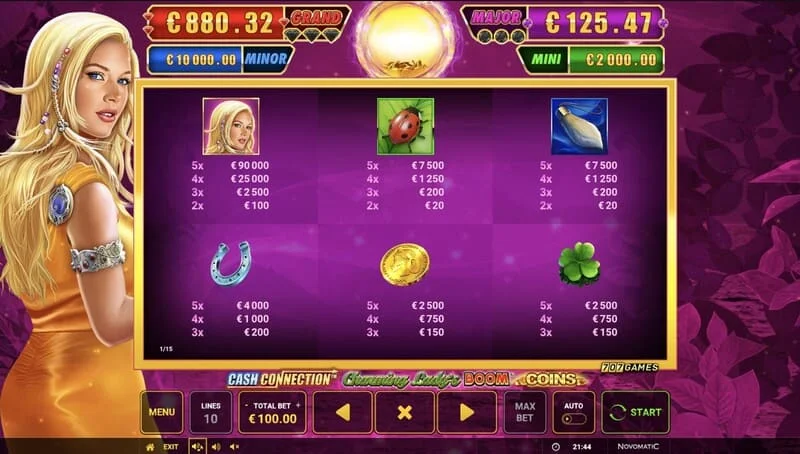 Cash Connection - Charming Lady's Boom Coins - mini-jeu Boom Spins sur une grille étendue